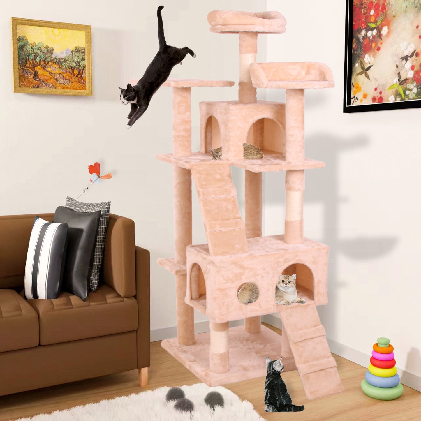 Arbre à Chat Design Velours Crème – Tour d'Escalade Élégante