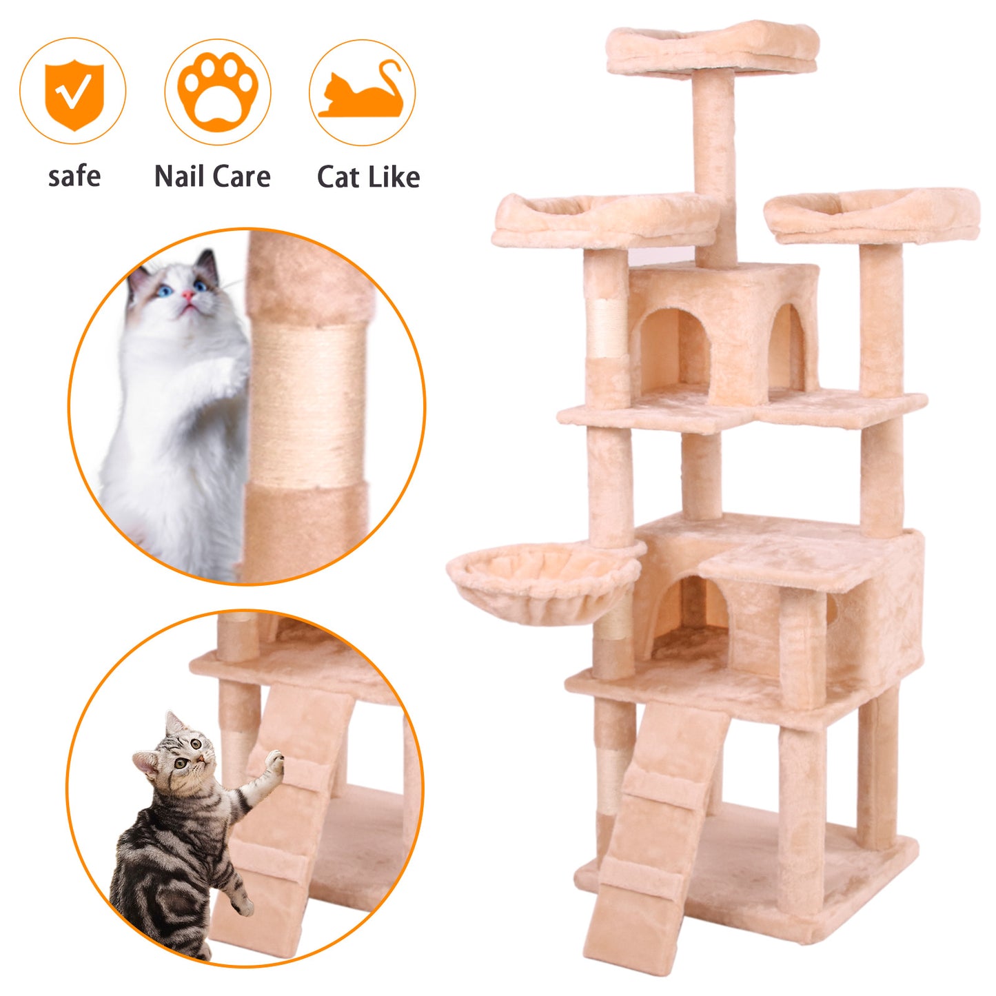 Arbre à Chat Design Velours Crème – Tour d'Escalade Élégante (V2)