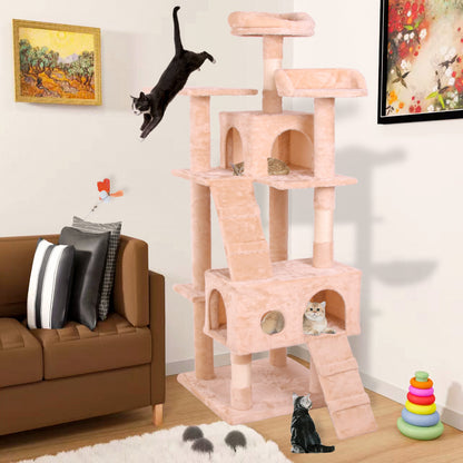 Arbre à Chat Design Velours Crème – Tour d'Escalade Élégante