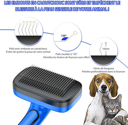 Brosse Autonettoyante Pour Chiens Et Chats Pour La Mue Et Le Toilettage De Toutes Les Races D'Animaux De Compagnie, Élimine Les Poils Morts, Les Sous-Poils, Les Tapis Et Les Poils Emmêlés,Bleu
