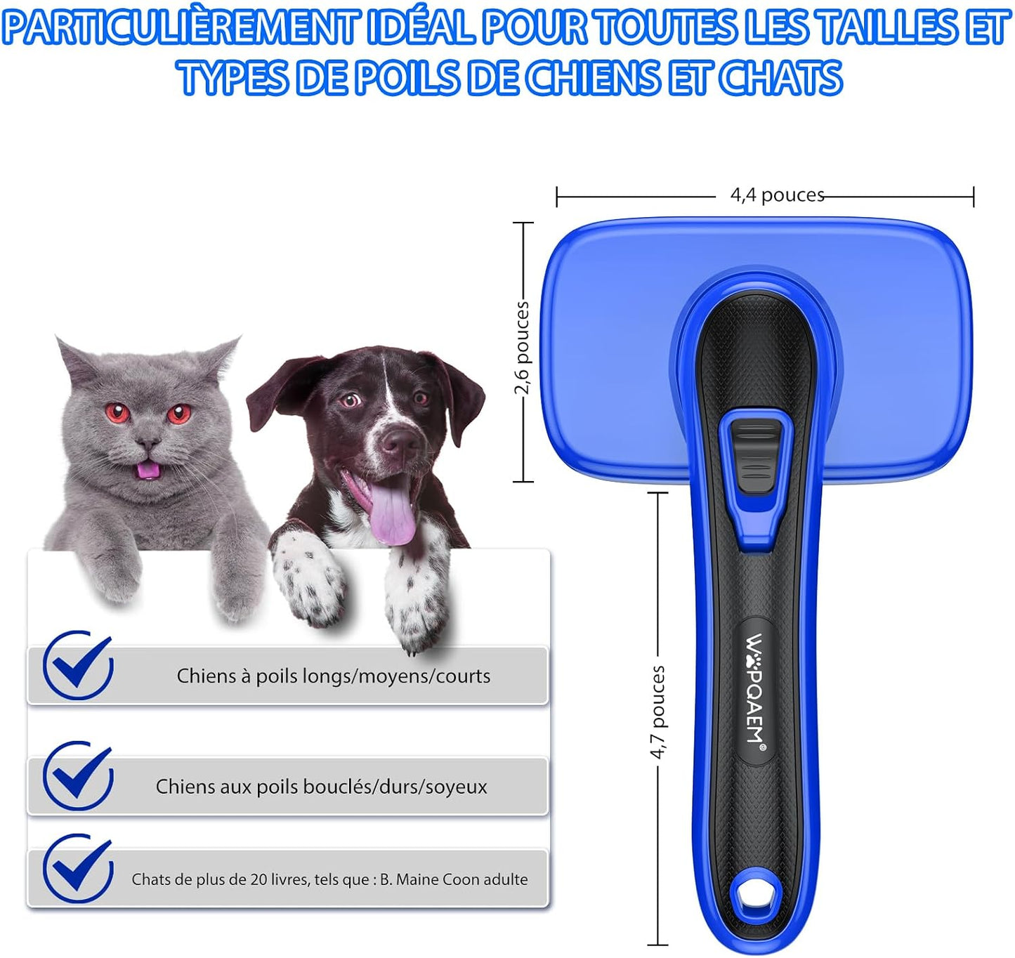 Brosse Autonettoyante Pour Chiens Et Chats Pour La Mue Et Le Toilettage De Toutes Les Races D'Animaux De Compagnie, Élimine Les Poils Morts, Les Sous-Poils, Les Tapis Et Les Poils Emmêlés,Bleu