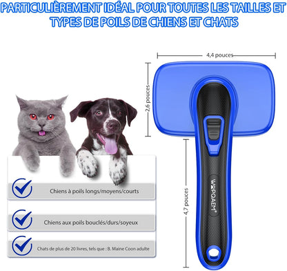 Brosse Autonettoyante Pour Chiens Et Chats Pour La Mue Et Le Toilettage De Toutes Les Races D'Animaux De Compagnie, Élimine Les Poils Morts, Les Sous-Poils, Les Tapis Et Les Poils Emmêlés,Bleu