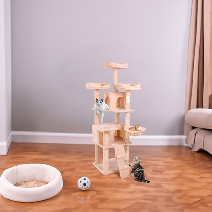 Arbre à Chat Design Velours Crème – Tour d'Escalade Élégante (V2)