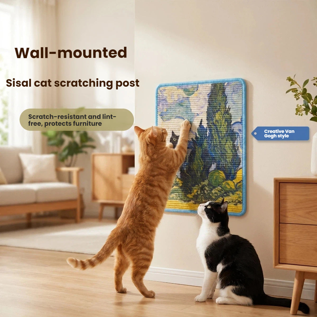 Griffoir Mural Vertical en Jute pour Chat – Fixation Murale, Durable