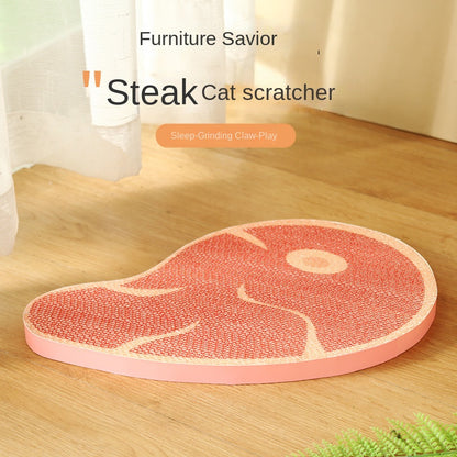 Creative New Design Steak Corrugated Cat Scratcher, Cat Claw Sharpening Rest Toy, Anti-Scratch Wall-Mounted Standing Cat Toy