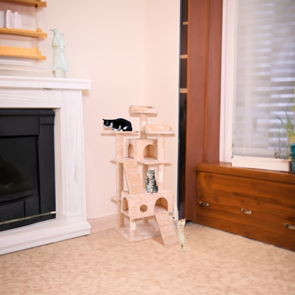Arbre à Chat Design Velours Crème – Tour d'Escalade Élégante