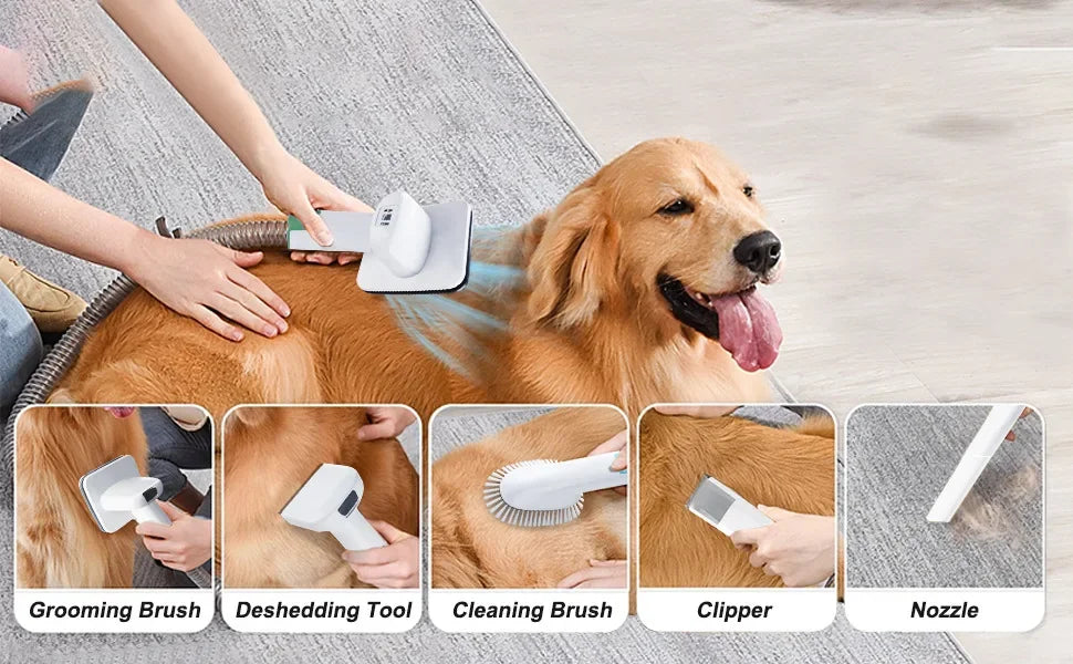 Kit de Toilettage Aspirant 7-en-1 pour Chien et Chat – Tondeuse Puissante et Silencieuse