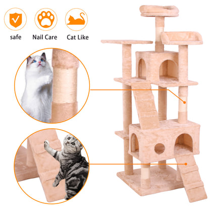 Arbre à Chat Design Velours Crème – Tour d'Escalade Élégante