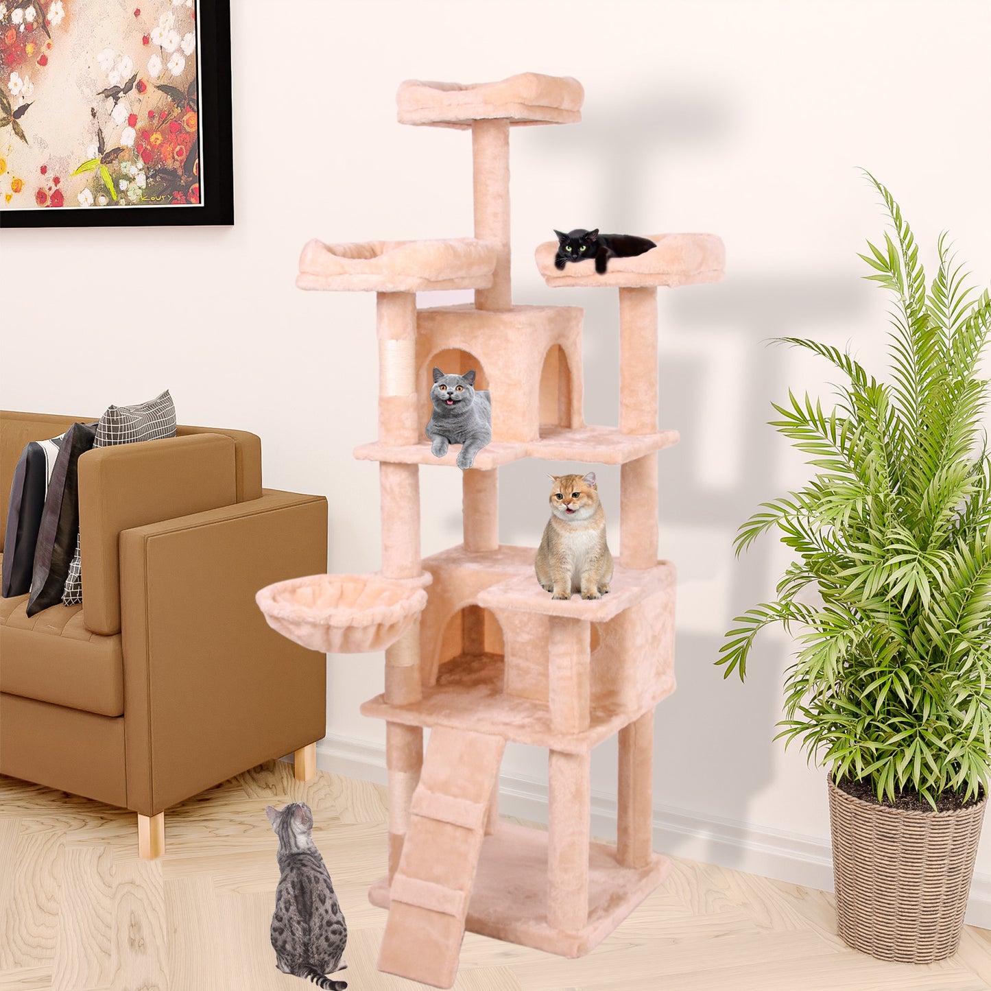 Arbre à Chat Design Velours Crème – Tour d'Escalade Élégante (V2)