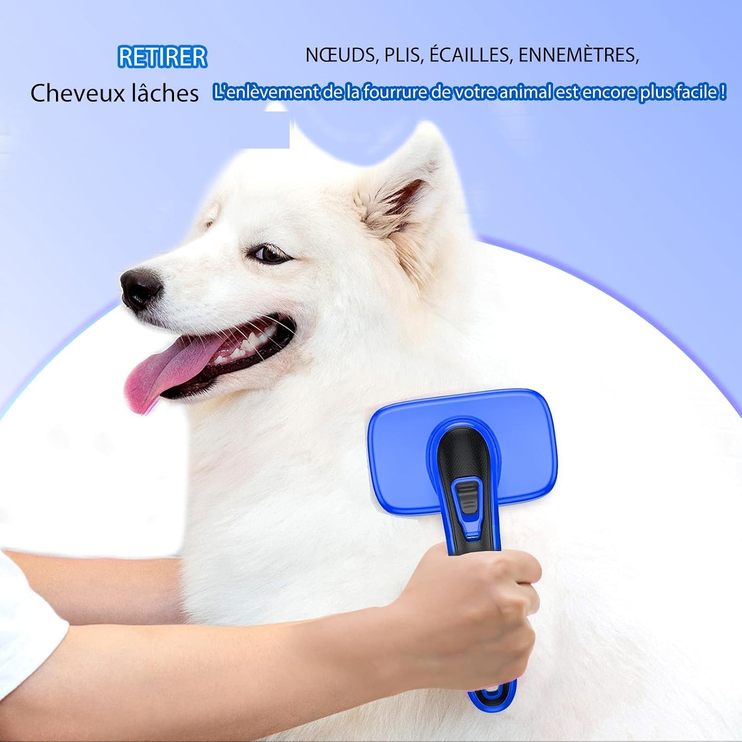 Brosse Autonettoyante Pour Chiens Et Chats Pour La Mue Et Le Toilettage De Toutes Les Races D'Animaux De Compagnie, Élimine Les Poils Morts, Les Sous-Poils, Les Tapis Et Les Poils Emmêlés,Bleu