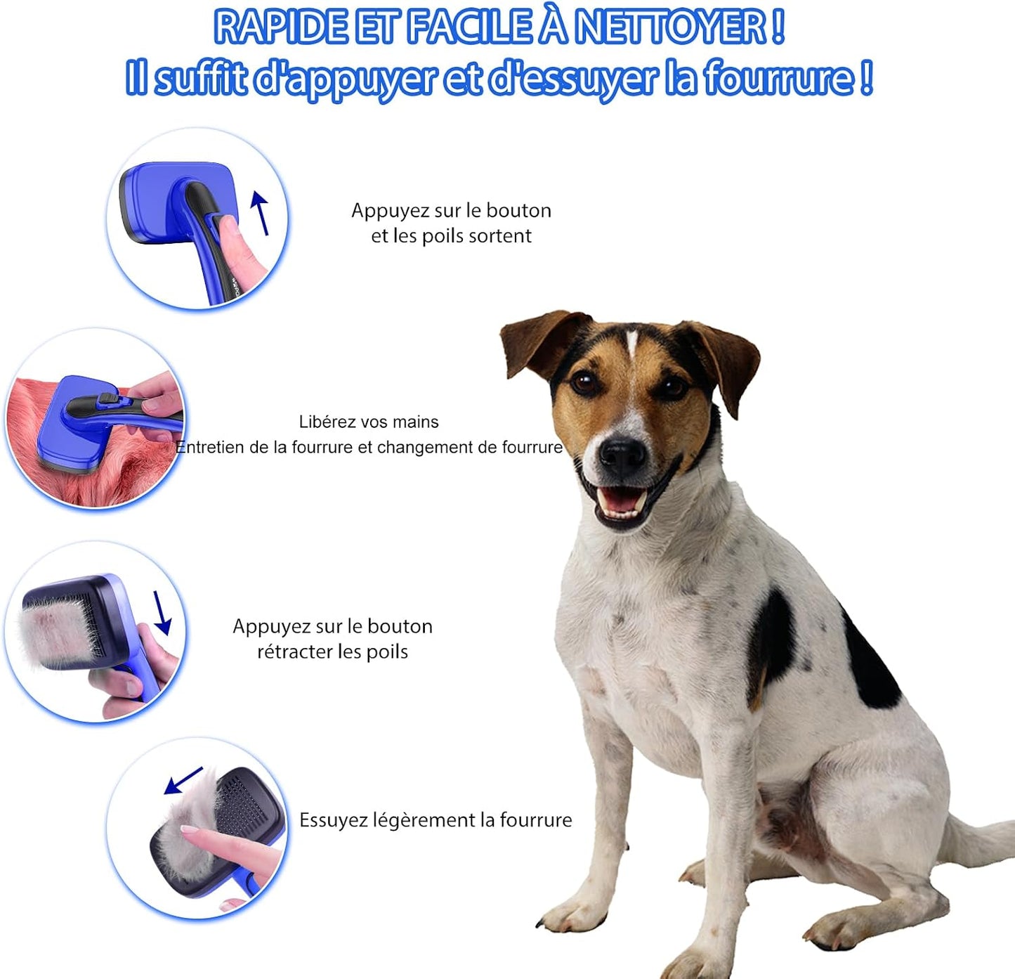 Brosse Autonettoyante Pour Chiens Et Chats Pour La Mue Et Le Toilettage De Toutes Les Races D'Animaux De Compagnie, Élimine Les Poils Morts, Les Sous-Poils, Les Tapis Et Les Poils Emmêlés,Bleu