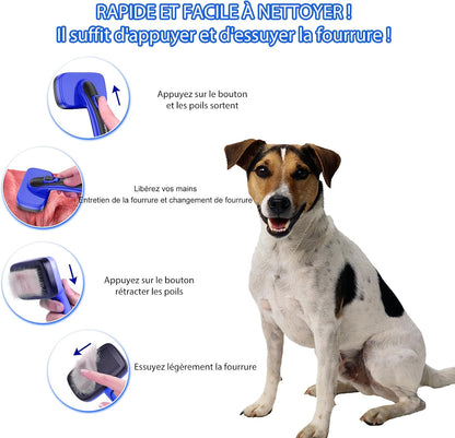 Brosse Autonettoyante Pour Chiens Et Chats Pour La Mue Et Le Toilettage De Toutes Les Races D'Animaux De Compagnie, Élimine Les Poils Morts, Les Sous-Poils, Les Tapis Et Les Poils Emmêlés,Bleu